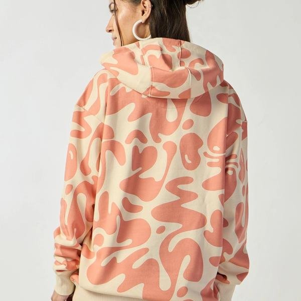 Women's Beige & Orange All Over Printed Oversized Hoodie