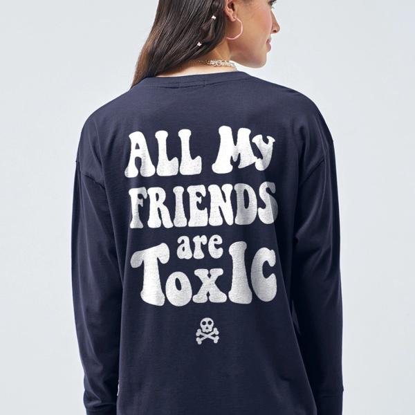 Women's Blue Toxic Graphic Printed Oversized T-shirt