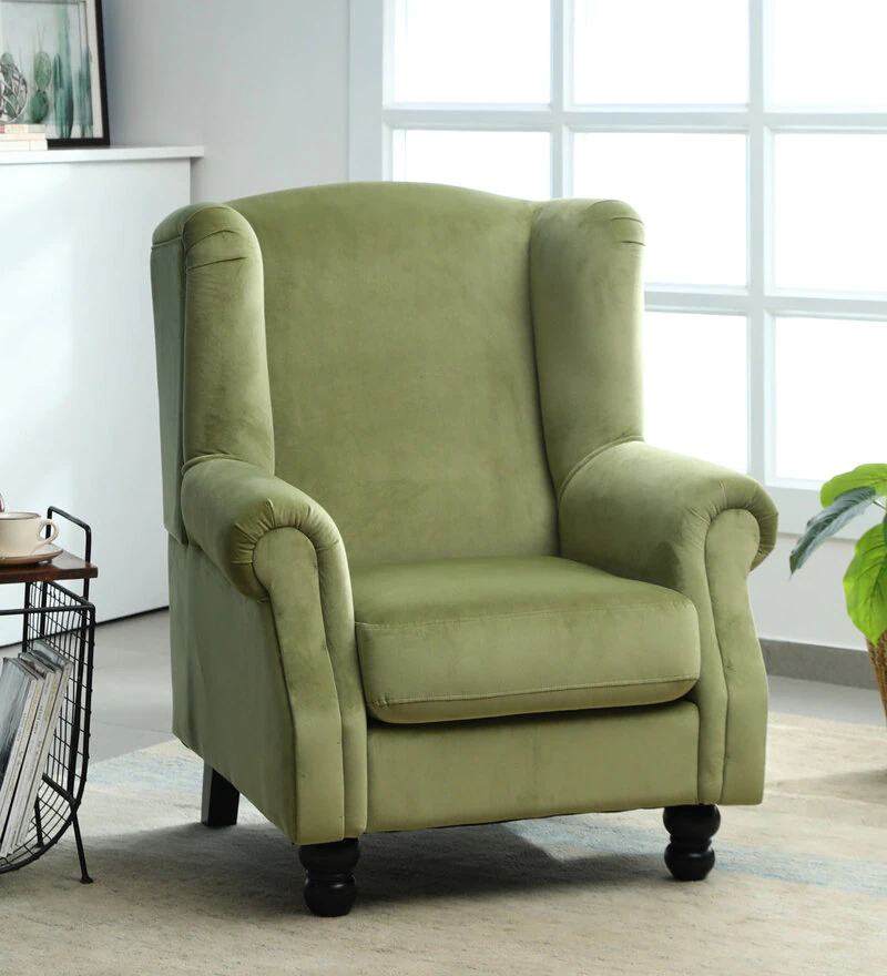Velvet Fabric Sofa In Green - WeftKart