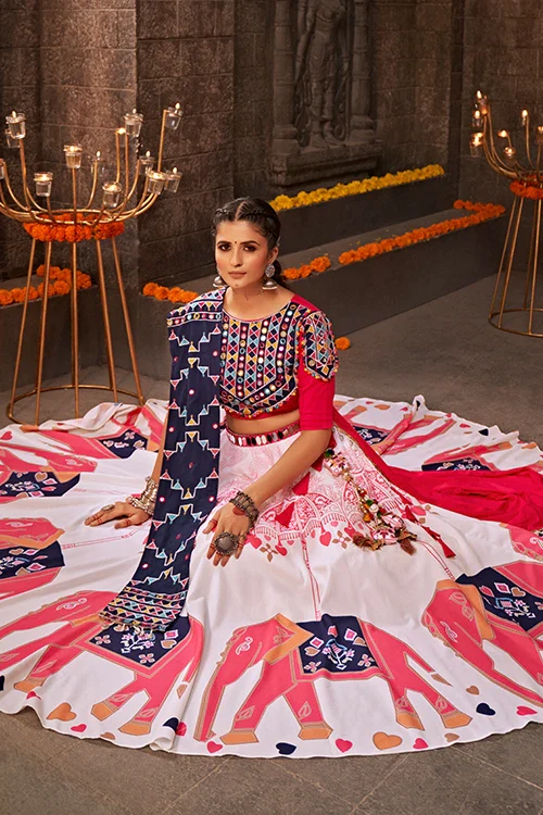 Printed Work White Color Best Chaniya Choli For Navratri Festival