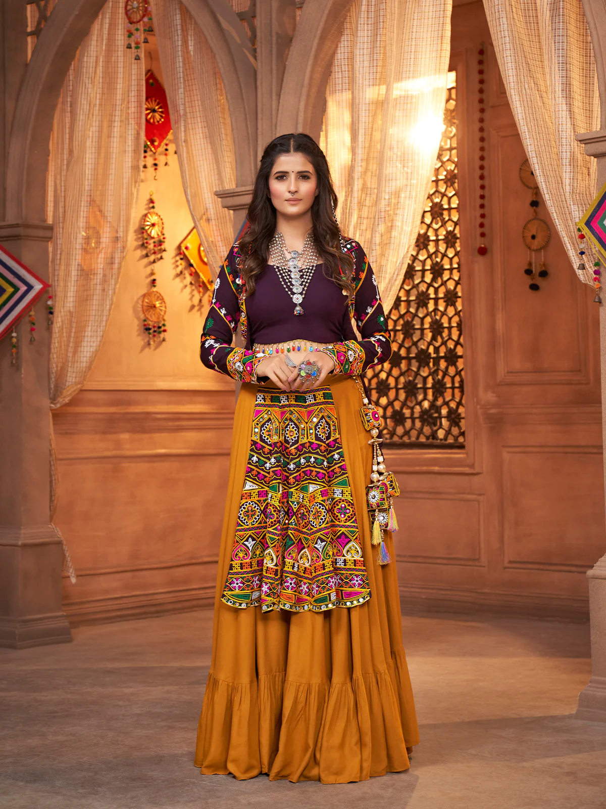 Gujarati Mustard Navratri Lehenga Choli Set