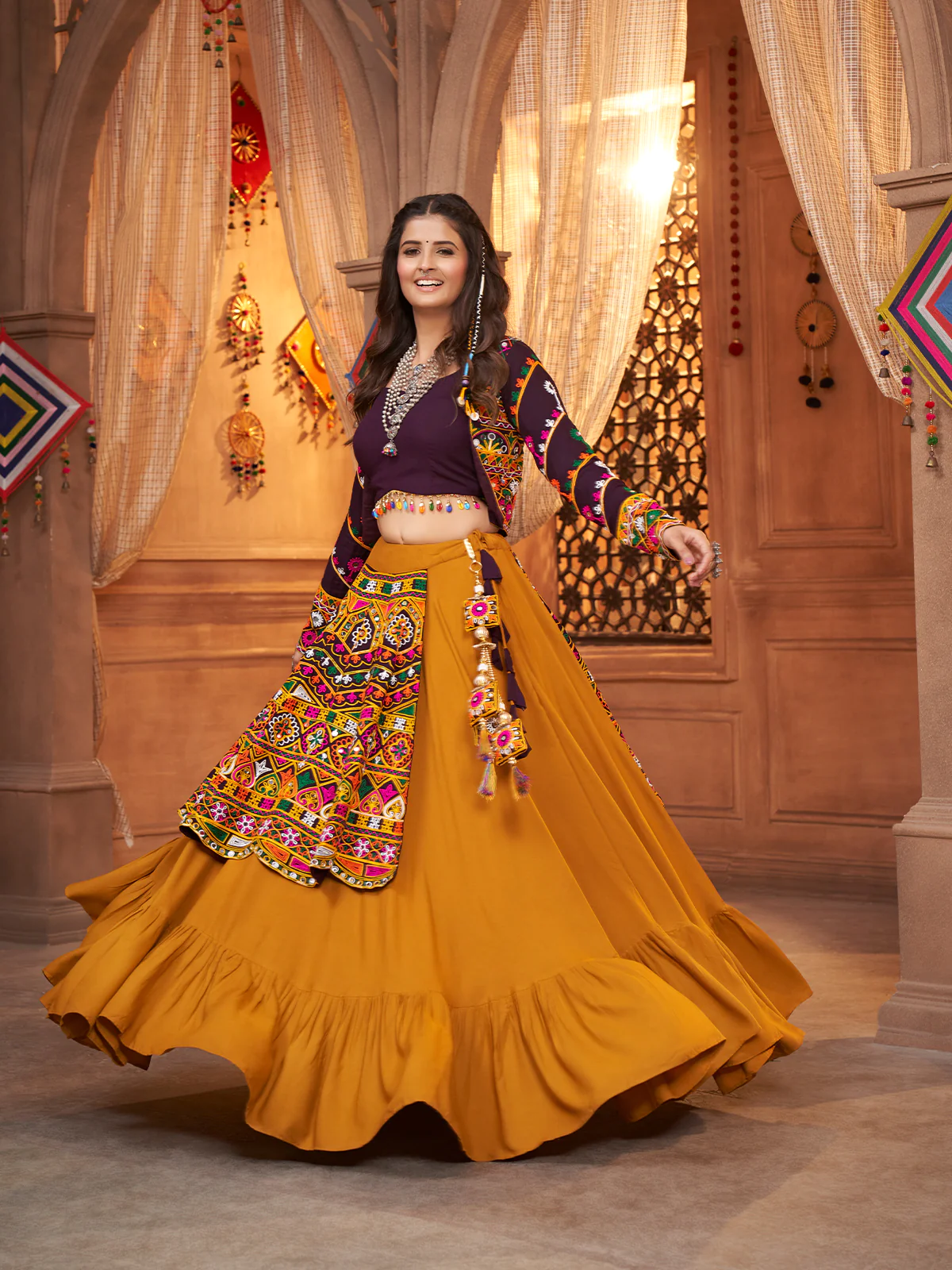 Gujarati Mustard Navratri Lehenga Choli Set