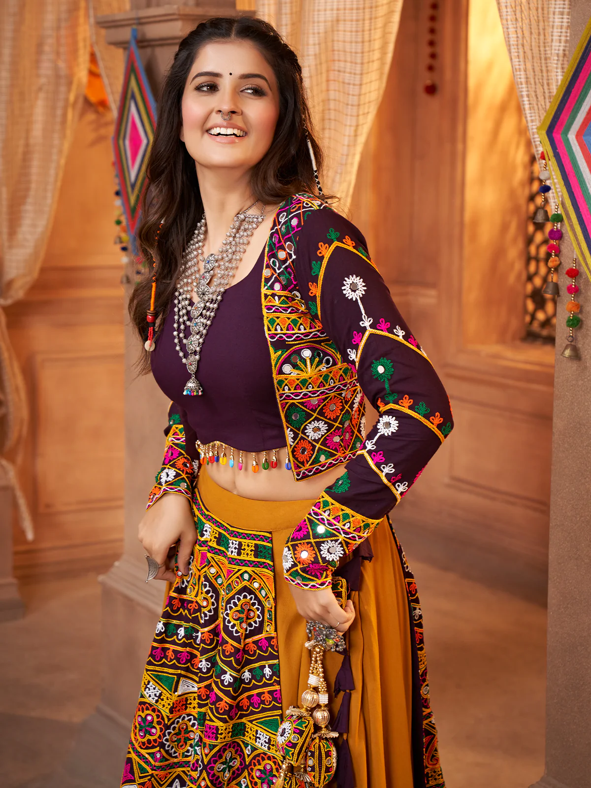 Gujarati Mustard Navratri Lehenga Choli Set