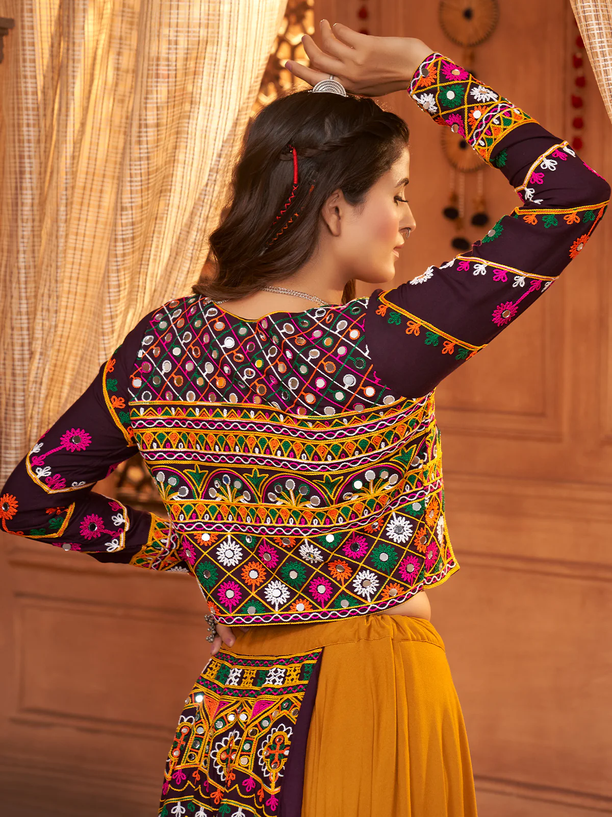 Gujarati Mustard Navratri Lehenga Choli Set