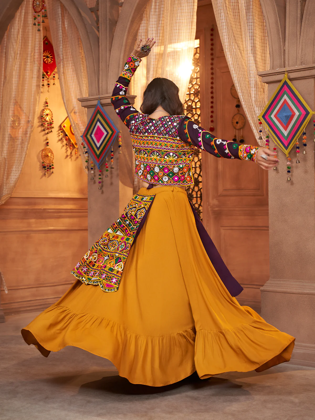 Gujarati Mustard Navratri Lehenga Choli Set