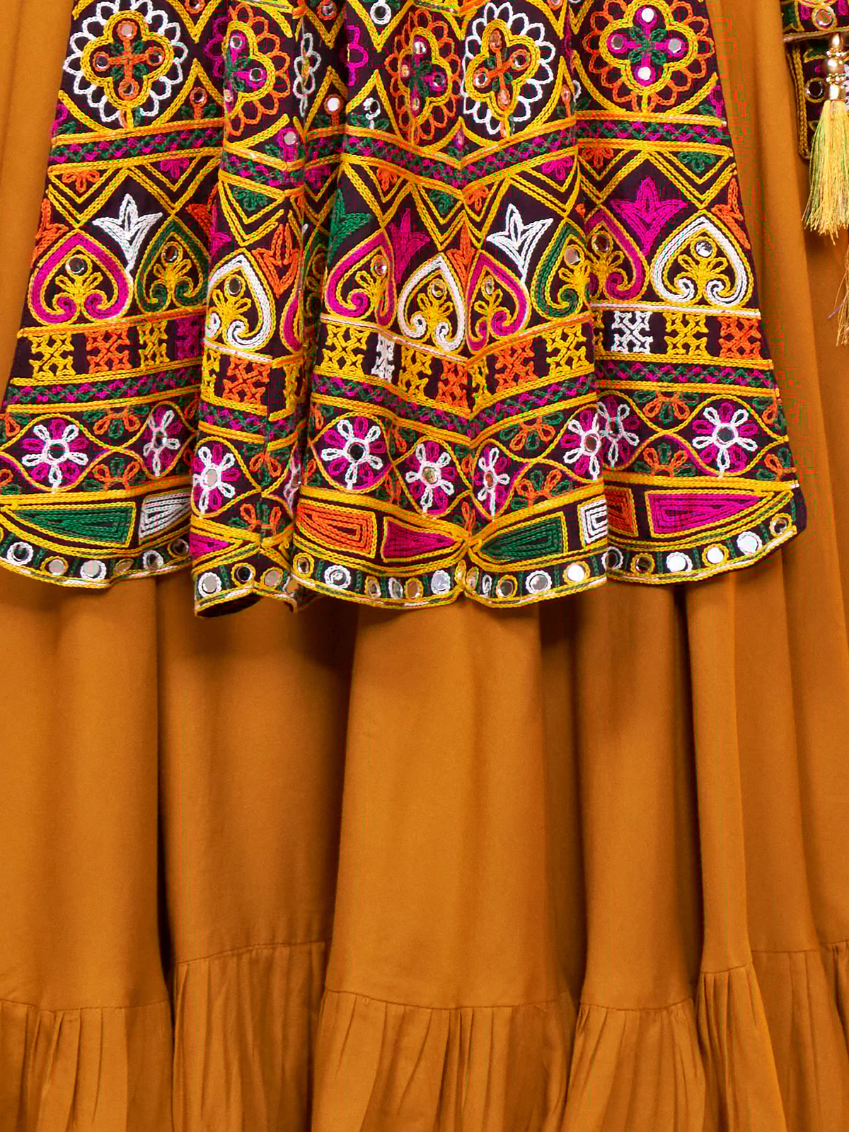 Gujarati Mustard Navratri Lehenga Choli Set