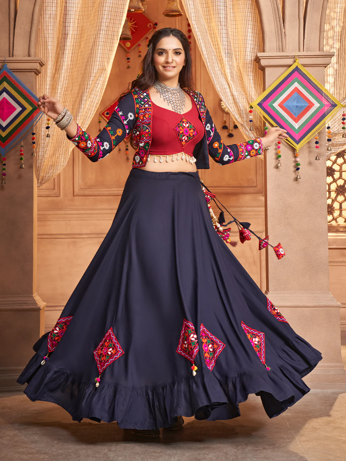 Gujarati Blue Navratri Lehenga Choli Set
