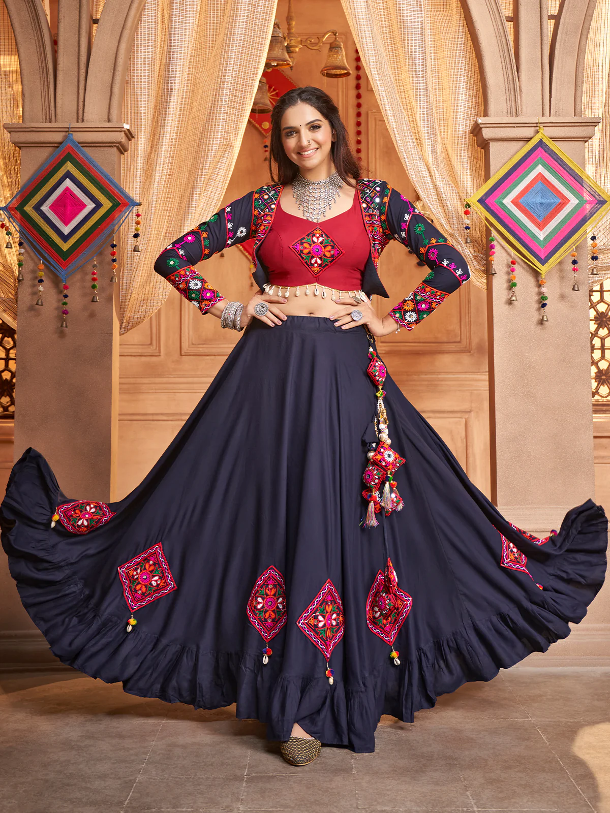 Gujarati Blue Navratri Lehenga Choli Set