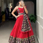 Red Color Navratri Lehenga Patola Print With Paper Mirror Work Lace Border