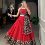 Red Color Navratri Lehenga Patola Print With Paper Mirror Work Lace Border