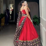 Red Color Navratri Lehenga Patola Print With Paper Mirror Work Lace Border