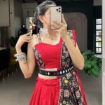 Red Color Navratri Lehenga Patola Print With Paper Mirror Work Lace Border