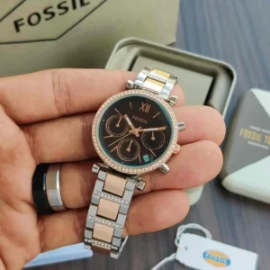 Fossil Carlie for Her First Copy Watch - Rose Gold Two-Tone Band