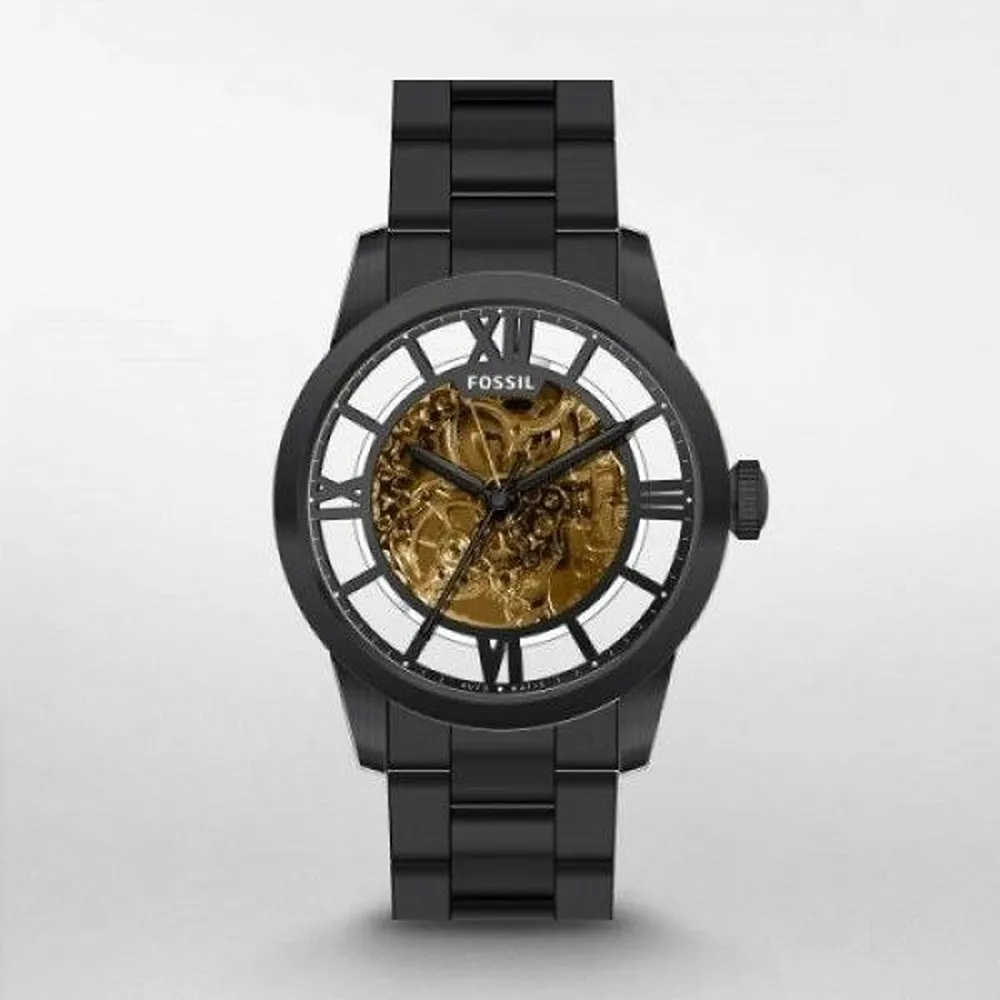 Round Black Automatic Fossil Watch for Men - First Copy
