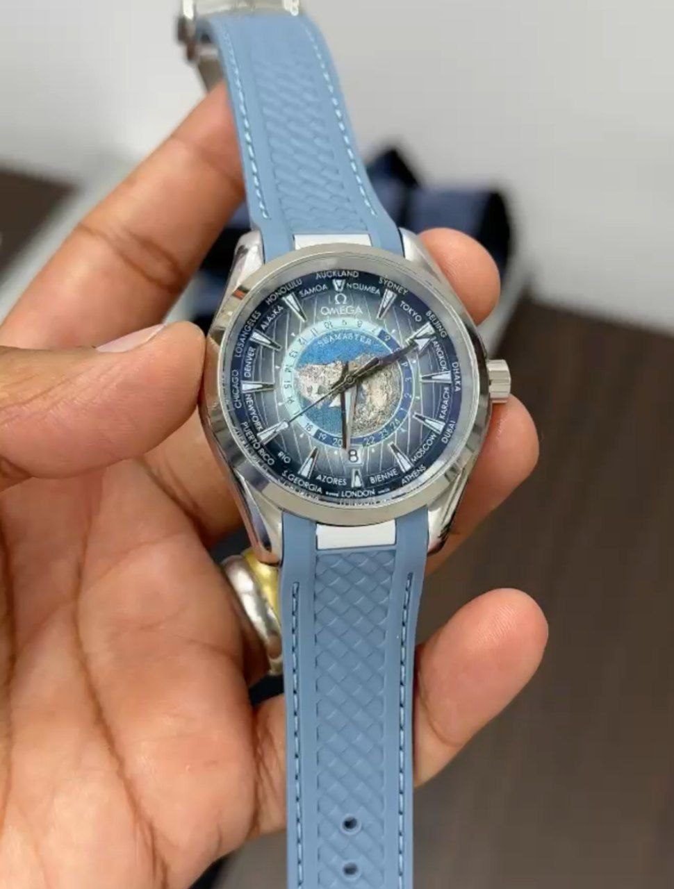 Omega Blue World Map First Copy Watch Omega Blue World Map First Copy Watch
