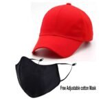 Voguish Plain Cotton Cap With Mask - Red (ZS-2306410)