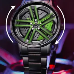 Alloy Wheel Watch Rotating Car Wheel Watch , Fashion Sport Watches (Green)