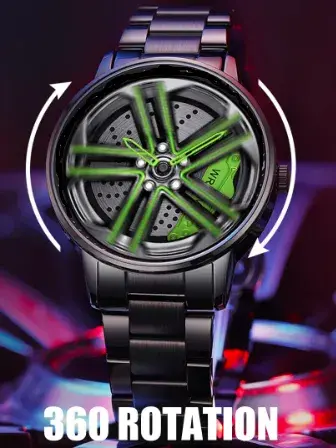 Alloy Wheel Watch Rotating Car Wheel Watch , Fashion Sport Watches (Green)