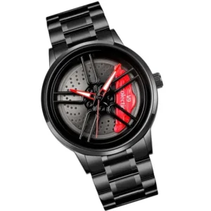 Car Wheel Watch Rotating Fashion Sport Watches Rim Hub Car Enthusiast Wrist Watch (Red)