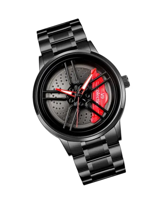 Car Wheel Watch Rotating Fashion Sport Watches Rim Hub Car Enthusiast Wrist Watch (Red)