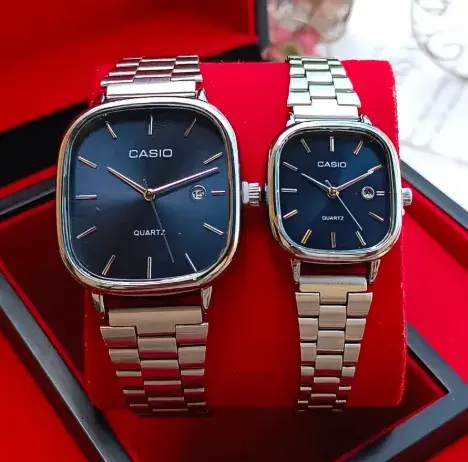 Couple Watches Casio Silver and Blue Watch For Men & Women Couple Watches Casio Silver and Blue Watch For Men & Women