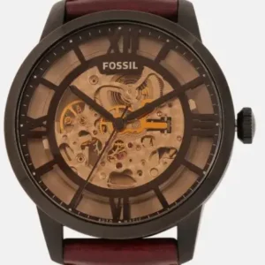 Fossil Townsman Automatic Skeleton Brown Dial Brown Leather Strap Watch for Men with Warranty