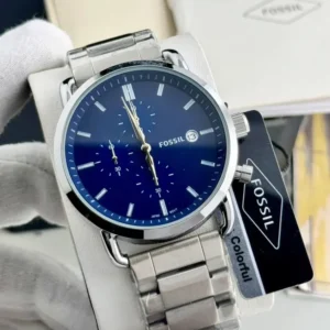 Fossil Watches for Men - All Function Working model (Blue Dial Silver Strap)