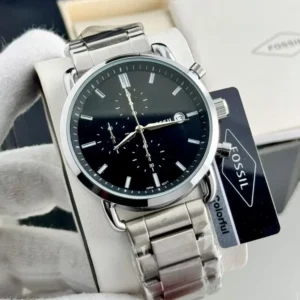 Fossil Watches for Men - All Function Working model with Black Dial & Silver Strap