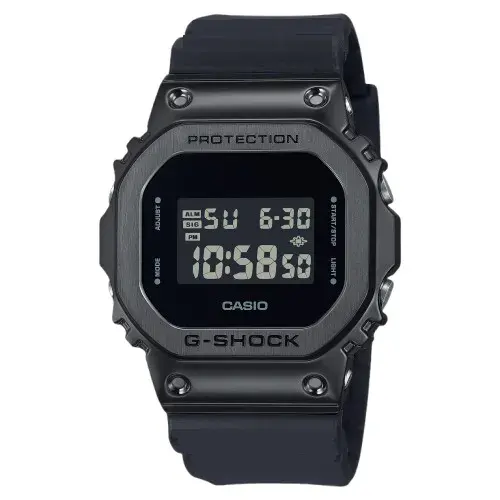 GShock Casual watches for Men I DW-5600BB-1 Metal Body Silicon Strap Digital Watch Full Black