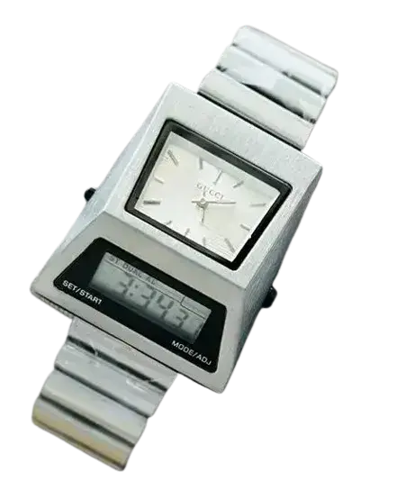 Guci Dual Time Metallic Premium Quality Benly Design Watch White Dial - GU02 Guci Dual Time Metallic Premium Quality Benly Design Watch White Dial - GU02