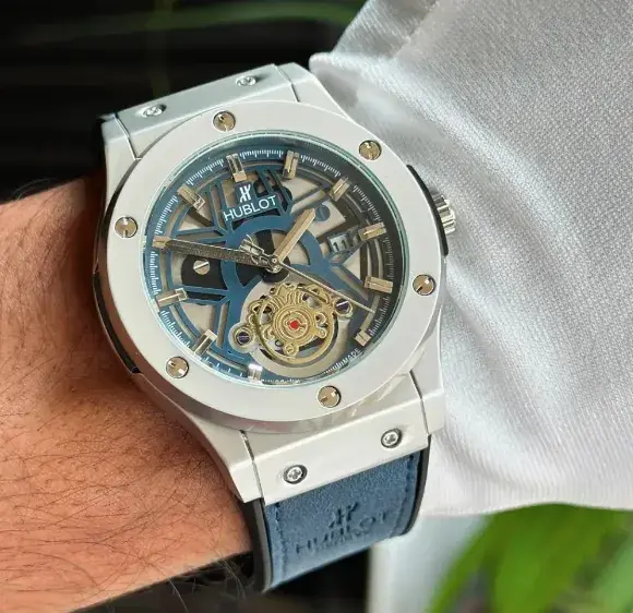 Hublot Watch Leather Strap Unisex Blue and Silver Watch HB08