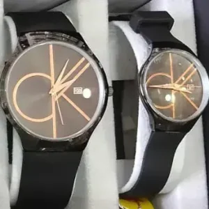 Leather Strap Analog Branded Couple Watch for Men and Women - Combo of 2