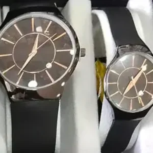 Leather Strap Analog Branded Couple Watches for Men and Women - Combo of 2