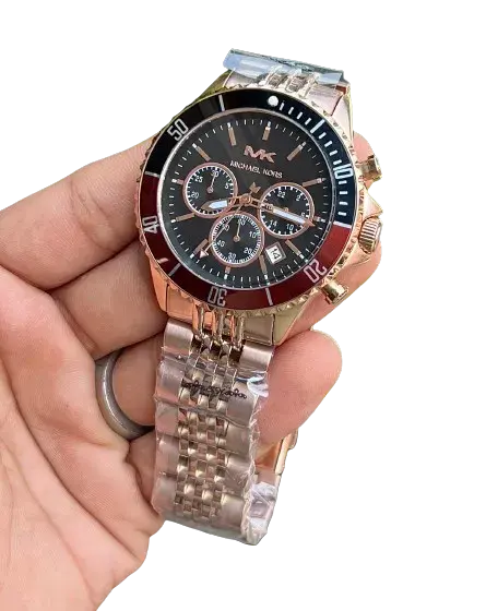 Michael Kors Men’s Chronograph Stainless Steel Rose Gold and Black Dial 44mm Watch MK8726