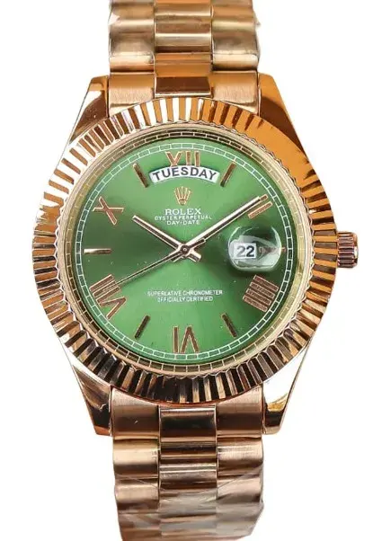 Rolex Day-Date Stylish Analog Swiss Golden Watch with Green Dial