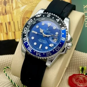 Rolex Watch - Rolex Datona Stylish Analog Swiss Watch Blue Dial Black Fiber Strap RBB01