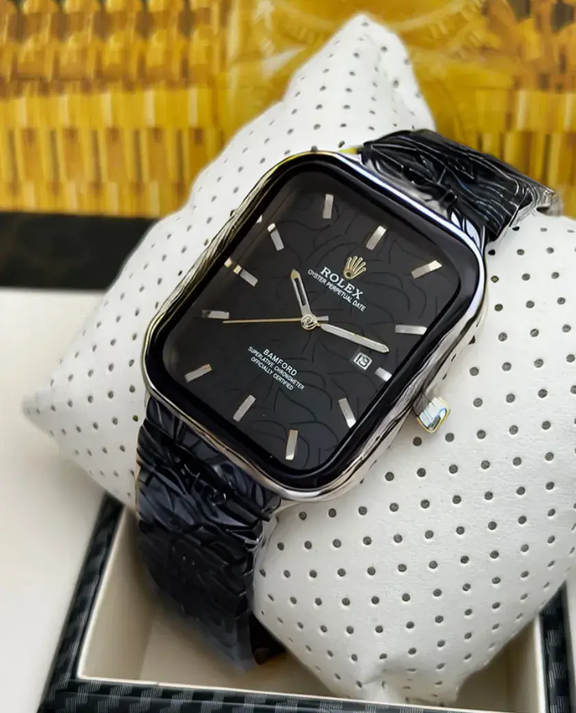 Square Analog Swiss Watch Black