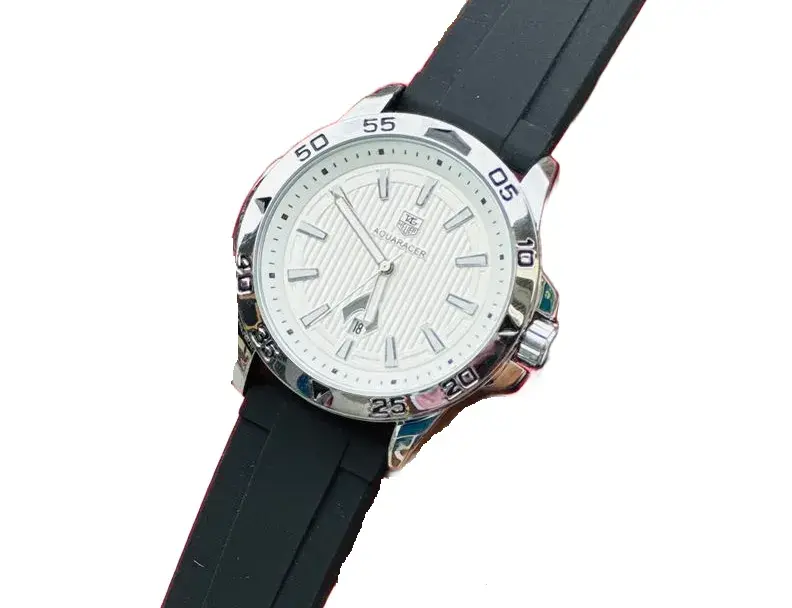 TagHeuer Aquaracer White Dial Black Leather Strap Watch for Men