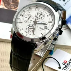 Tissot Couturier 1853 Chronograph Leather Watch for Men - White Dial and Black Strap