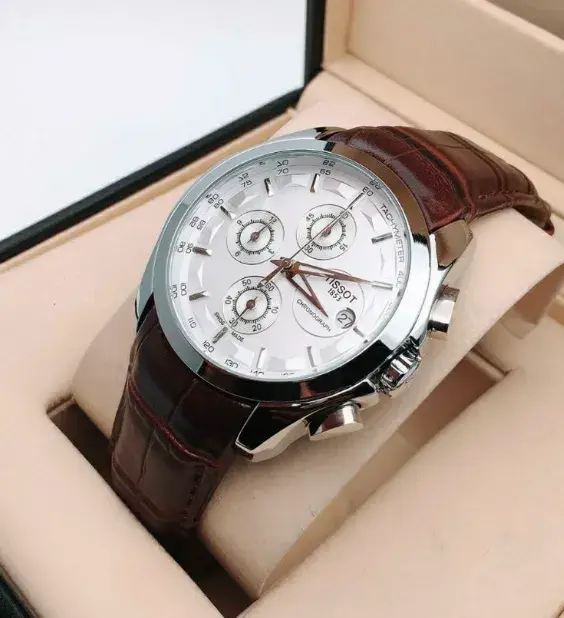 Tissot Couturier 1853 Chronograph Leather Watch - White Dial & Brown Strap