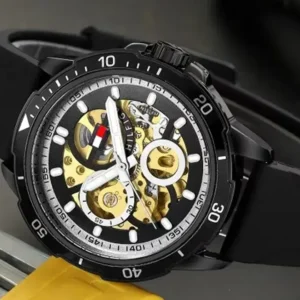 Tommy Hilfiger Watch Automatic Premium Quality Full Black Leather Strap Watch