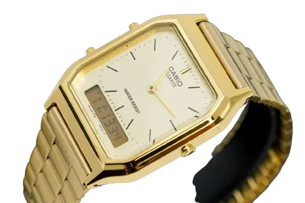 Vintage Retro Dual Time Gold Watch AQ - DTG Vintage Retro Dual Time Gold Watch AQ - DTG
