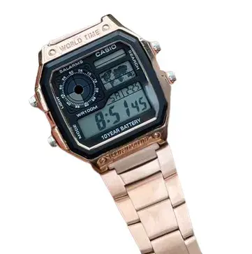 World Watch Digital Dial Stainless Steel Unisex Watch (Rose Gold)